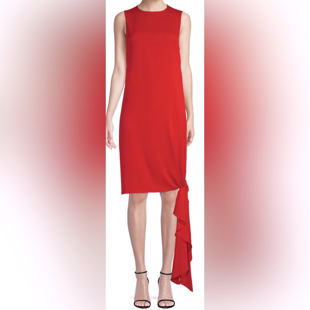 Milly Chiara Sleeveless Silk Blend Shift Dress w Knotted Scarf Hemline ZB3